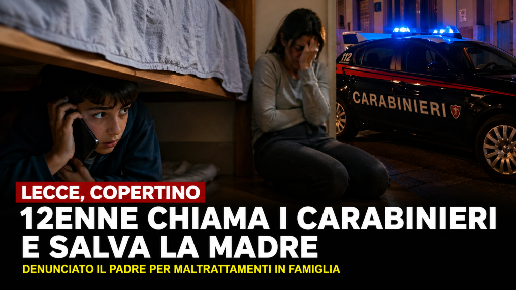 Bambino nascosto sotto il letto chiama i carabinieri mentre la madre è vittima di violenza domestica a Copertino Lecce