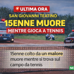 Ambulanza e carabinieri su un campo da tennis dove un ragazzo di 15 anni è morto dopo un malore improvviso a San Giovanni Teatino