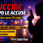 scena del crimine a Memphis con luci della polizia e sagoma di una donna armata dopo omicidio legato a accuse su minore
