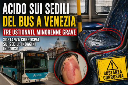 Sedili di un autobus contaminati da sostanza corrosiva a Venezia con ustioni a una passeggera