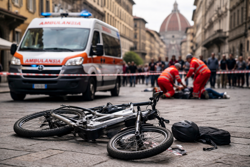 Ambulanza e soccorsi a Firenze dopo malore improvviso di uno studente in gita scolastica su bici elettrica