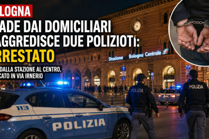 Polizia davanti alla stazione centrale di Bologna durante l’arresto di un uomo evaso dai domiciliari dopo aggressione a due agenti