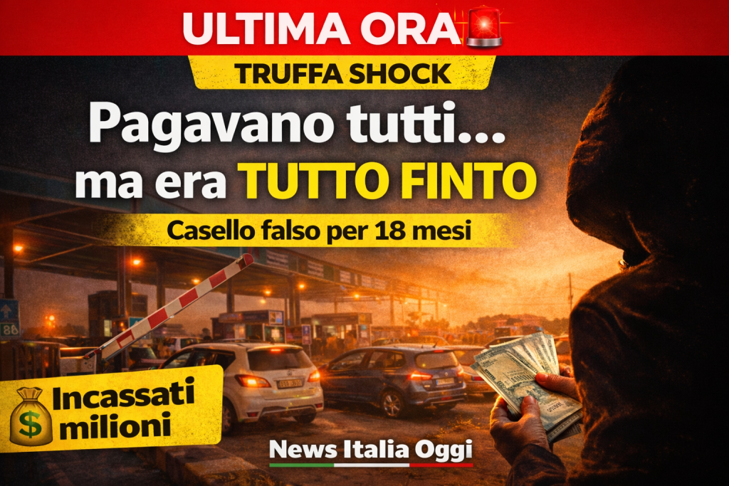 Casello autostradale finto in India con auto in fila e truffatore che conta soldi