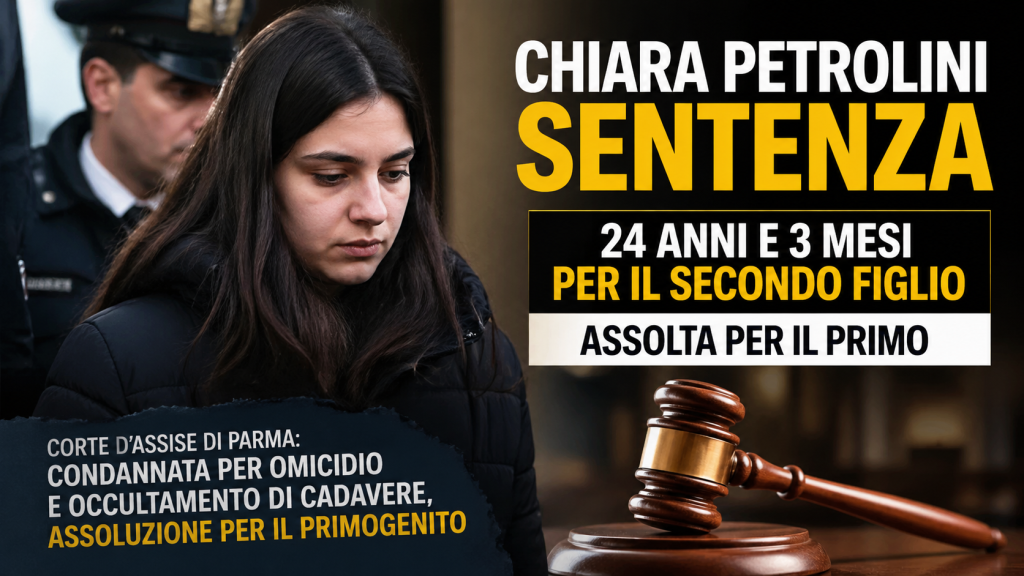 Chiara Petrolini durante il processo a Parma dopo la sentenza di condanna a 24 anni per l’omicidio del secondo figlio