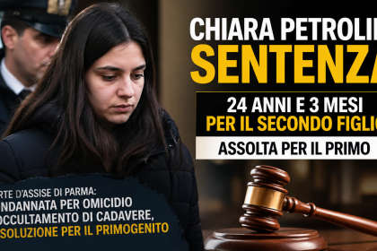 Chiara Petrolini durante il processo a Parma dopo la sentenza di condanna a 24 anni per l’omicidio del secondo figlio