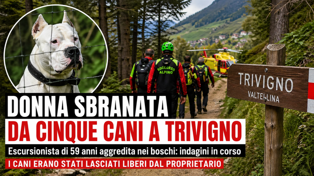 Bosco di Trivigno in Valtellina con sentiero montano dove è avvenuta l’aggressione dei cani