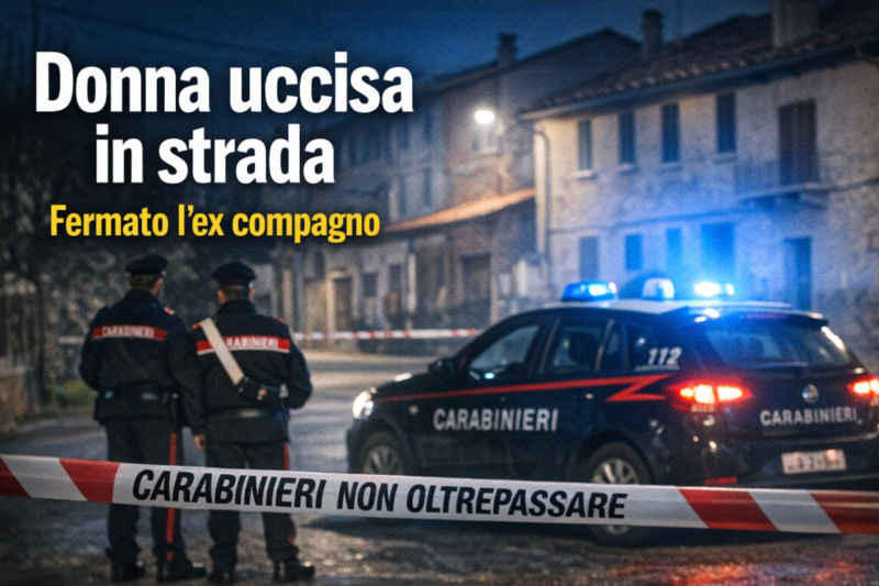 Donna uccisa in strada a Vignale Monferrato, carabinieri sul luogo del delitto con auto e nastro di sicurezza