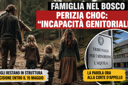 Famiglia nel bosco con tre figli mentre si allontanano verso una casa isolata, perizia del tribunale parla di incapacità genitoriale