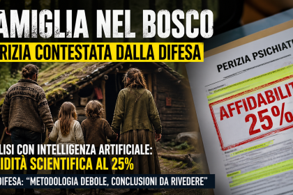 Famiglia nel bosco con casa isolata mentre la perizia viene analizzata con intelligenza artificiale