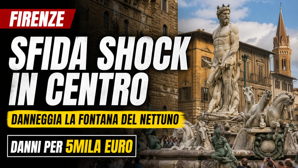 Fontana del Nettuno a Firenze danneggiata dopo una sfida prematrimoniale