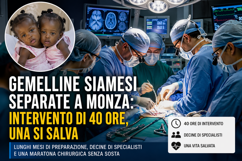 Gemelline siamesi separate a Monza dopo intervento chirurgico di 40 ore, equipe medica in sala operatoria