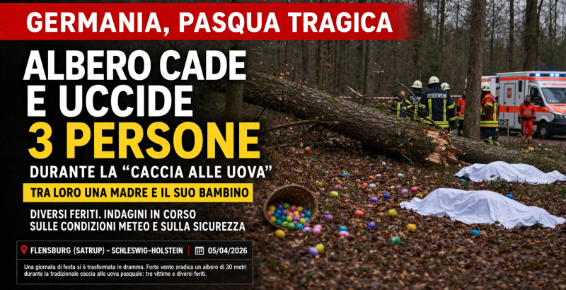 Albero caduto in Germania durante una caccia alle uova di Pasqua con intervento dei soccorsi