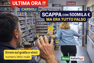 Donna fugge con un Gratta e Vinci da 500mila euro a Carsoli, ma il biglietto era perdente per errore di lettura