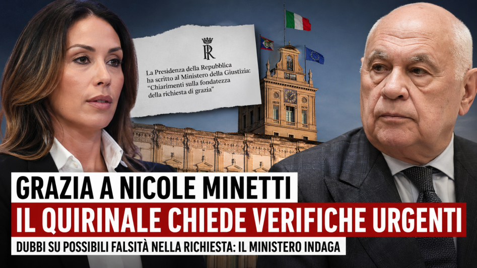 Nicole Minetti e il Quirinale con grafica su verifiche urgenti per la grazia