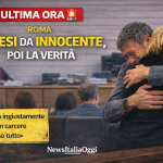 Uomo assolto dopo 15 mesi in carcere abbraccia una donna in tribunale a Roma