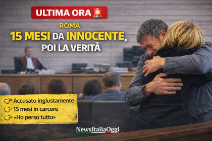 Uomo assolto dopo 15 mesi in carcere abbraccia una donna in tribunale a Roma
