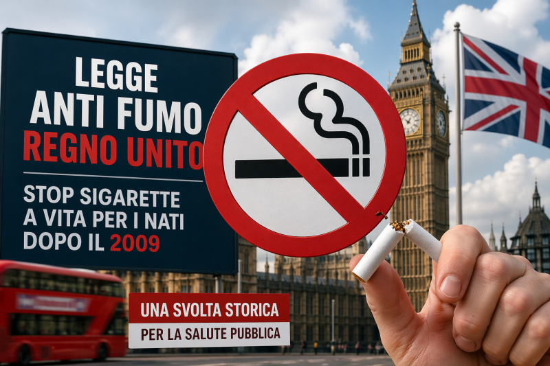 Legge anti fumo nel Regno Unito con divieto di sigarette a vita per i nati dopo il 2009