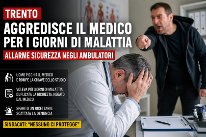 Medico di famiglia aggredito da un paziente in uno studio a Trento per i giorni di malattia