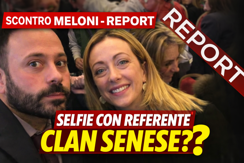 Giorgia Meloni in una foto del 2019 durante un evento politico a Milano accanto a un uomo poi indicato come presunto referente del clan Senese