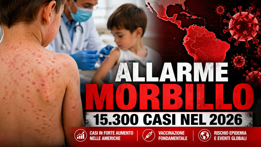 Allarme morbillo nelle Americhe nel 2026 con bambino con rash e vaccinazione