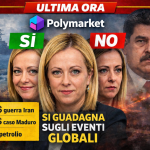 Giorgia Meloni con opzioni sì e no su Polymarket, sfondo guerra e Maduro