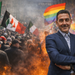 Roberto Vannacci davanti a folla divisa tra sostenitori e proteste in Italia