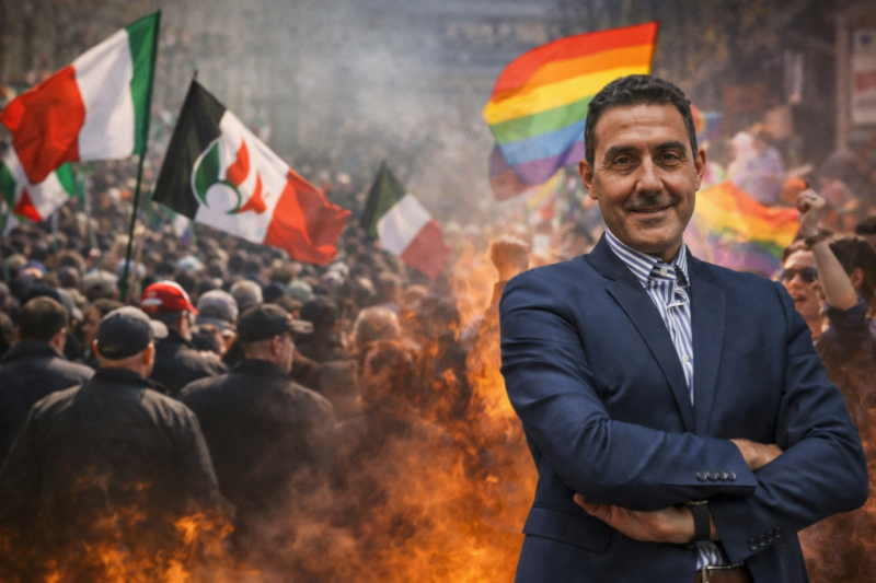 Roberto Vannacci davanti a folla divisa tra sostenitori e proteste in Italia