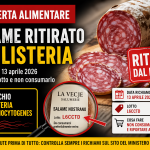 Salame ritirato dal mercato per rischio Listeria monocytogenes, richiamo del 13 aprile 2026 lotto L6CCTD