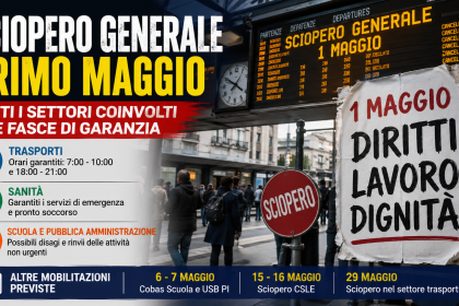 Sciopero generale Primo Maggio in Italia con disagi nei trasporti e manifestazione dei lavoratori