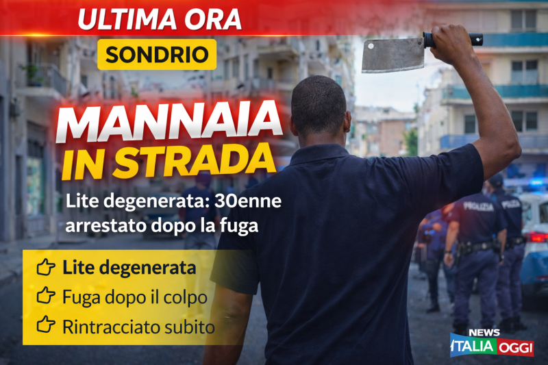 Uomo con mannaia in strada a Sondrio durante una lite degenerata con intervento della polizia