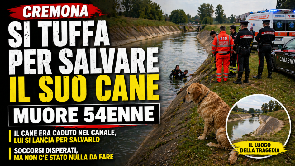 Uomo muore nel canale a Cremona dopo essersi tuffato per salvare il suo cane, soccorsi sul posto