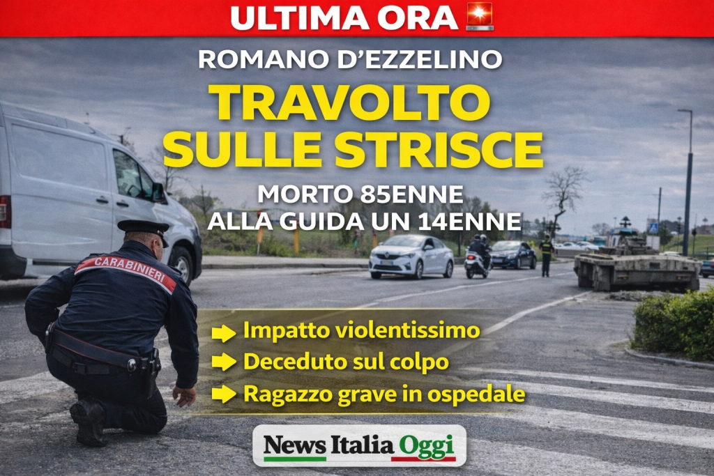 Incidente a Romano d’Ezzelino, anziano investito sulle strisce da scooter guidato da un 14enne