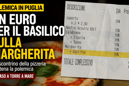 Scontrino con supplemento di un euro per il basilico sulla pizza Margherita in una pizzeria di Torre a Mare
