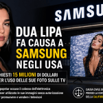 Dua Lipa durante una disputa legale contro Samsung per l’uso delle sue immagini sui televisori negli Stati Uniti