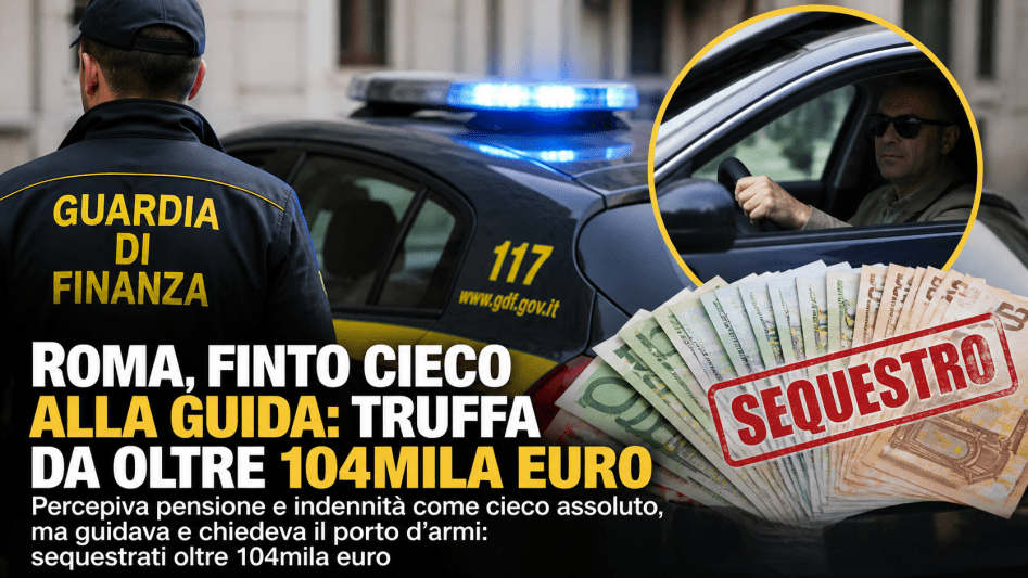 Guardia di Finanza Roma scopre finto cieco che guidava auto e percepiva pensione invalidità