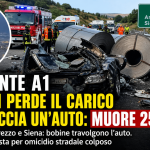 Incidente sull’autostrada A1 con camion che perde il carico e auto schiacciata