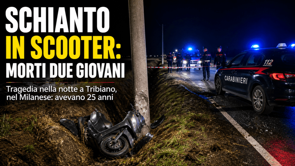 Incidente scooter a Tribiano nel Milanese con intervento dei soccorsi di notte