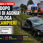 Auto distrutta fuori strada a Treviso con intervento dei soccorsi dopo un incidente