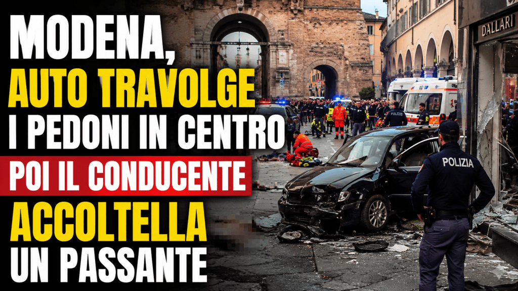 Auto travolge pedoni nel centro di Modena, poi il conducente accoltella un passante durante la fuga
