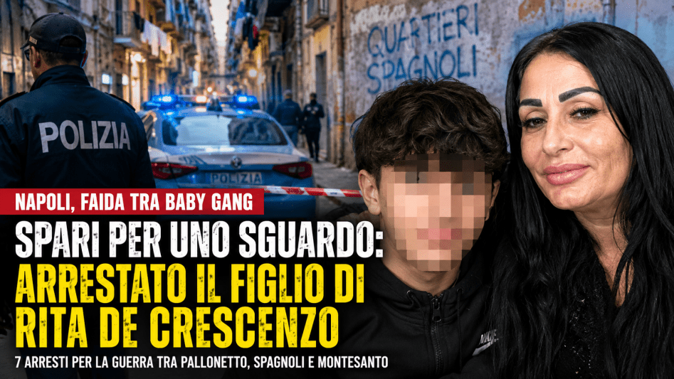Polizia a Napoli dopo gli scontri tra baby gang con riferimento all’arresto del figlio di Rita De Crescenzo