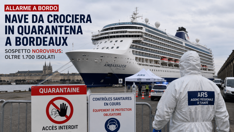Nave da crociera in quarantena nel porto di Bordeaux per sospetto focolaio di Norovirus