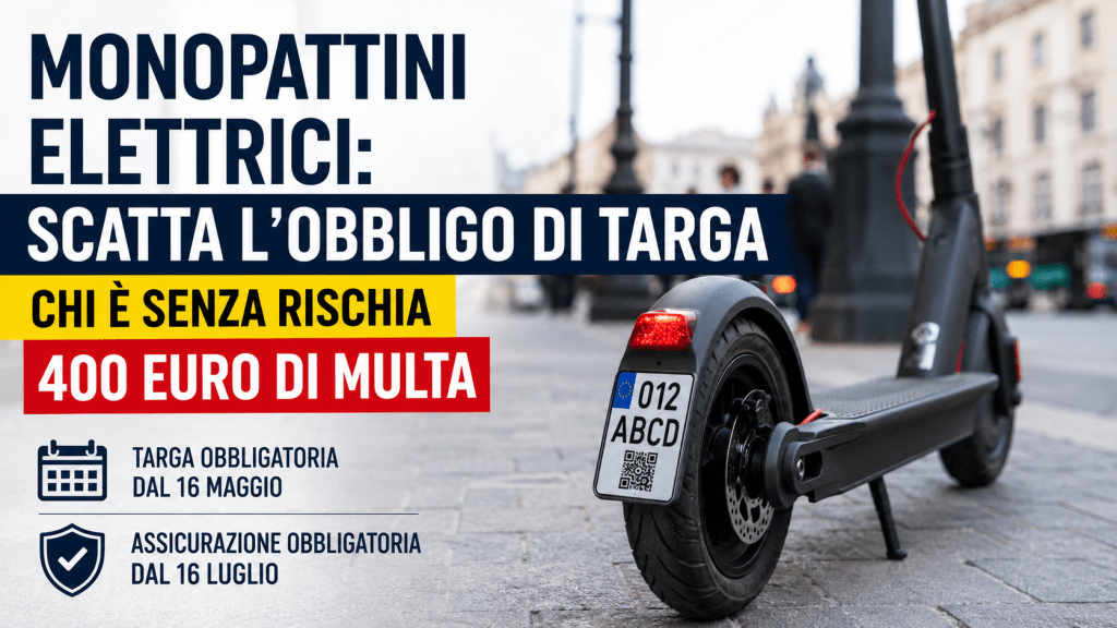 Monopattino elettrico con nuova targa obbligatoria in strada urbana