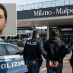 Polizia aeroportuale durante un controllo a Malpensa dopo il fermo di un cittadino americano ricercato negli Stati Uniti