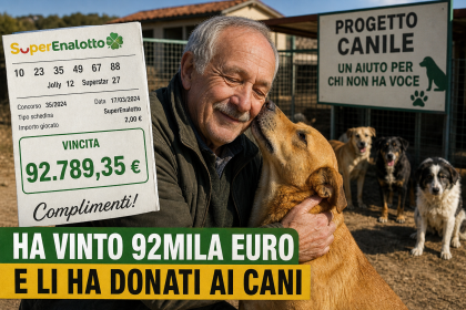 Pensionato in Piemonte accarezza alcuni cani dopo aver vinto al SuperEnalotto e deciso di donare i soldi