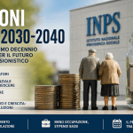 Grafica sul futuro delle pensioni in Italia con anziani, simbolo INPS e dati economici