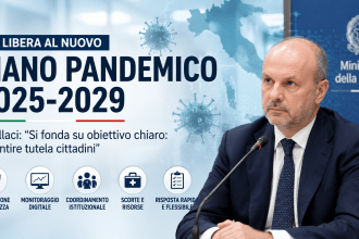 Medici e sala controllo sanitaria digitale durante la presentazione del nuovo Piano Pandemico 2025-2029 in Italia