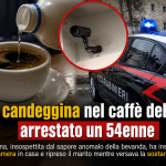 Polizia e tazza di caffè in una ricostruzione simbolica del caso di Pistoia con arresto di un 54enne accusato di aver versato candeggina nel caffè della moglie