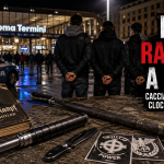 Polizia davanti alla stazione Termini di Roma dopo le aggressioni razziste contro clochard e stranieri compiute da tre giovani denunciati.