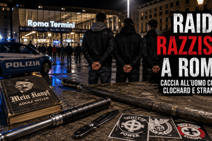 Polizia davanti alla stazione Termini di Roma dopo le aggressioni razziste contro clochard e stranieri compiute da tre giovani denunciati.