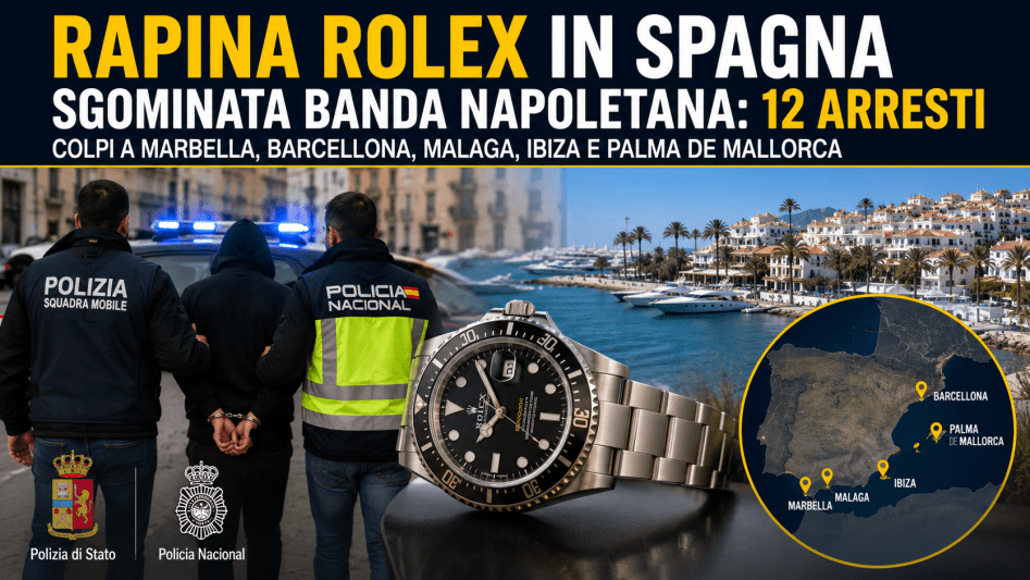 Polizia italiana e spagnola durante l’operazione contro la banda delle rapine Rolex tra Napoli e Spagna